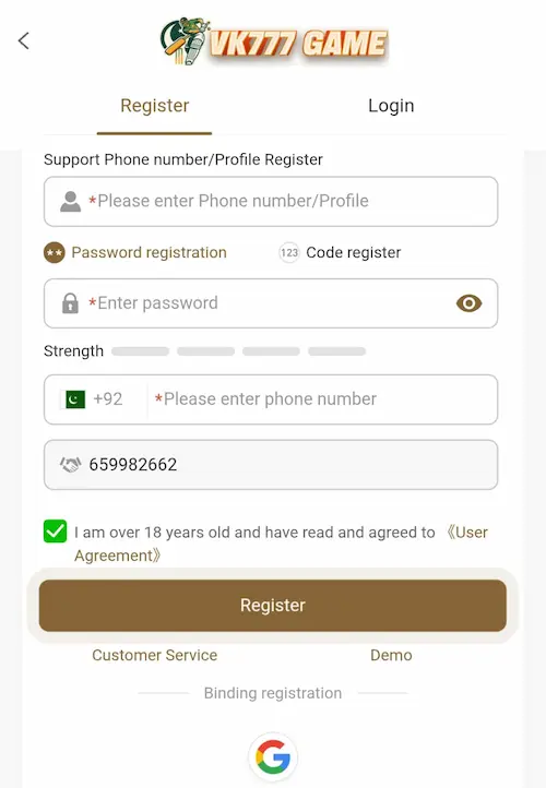 vk777 game register